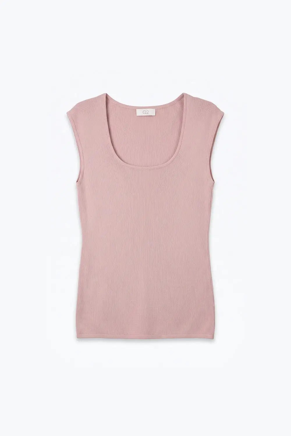 Pink Square Neck Fine-Knit sweater with Cap Sleeves