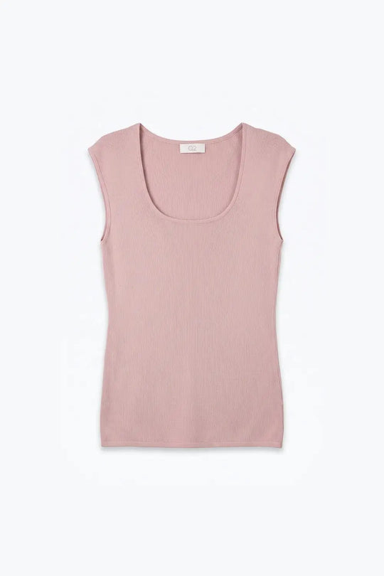 Pink Square Neck Fine-Knit sweater with Cap Sleeves