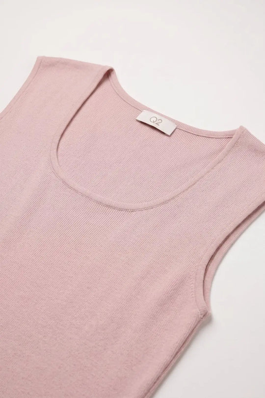 Pink Square Neck Fine-Knit sweater with Cap Sleeves