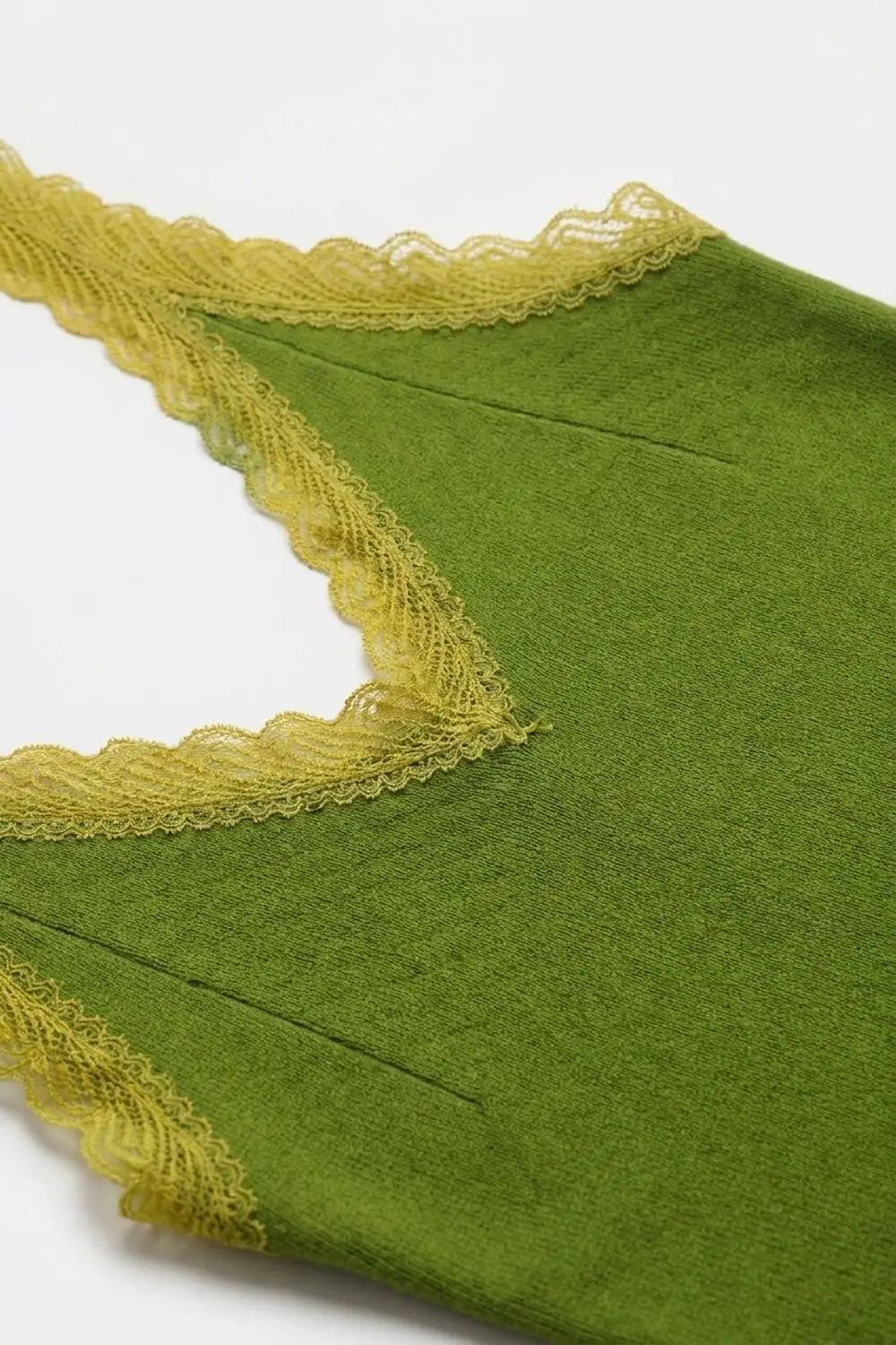 Fine-Knit Camisole with Contrast Lace Trim in Olive - GREEN / ONE - Tops