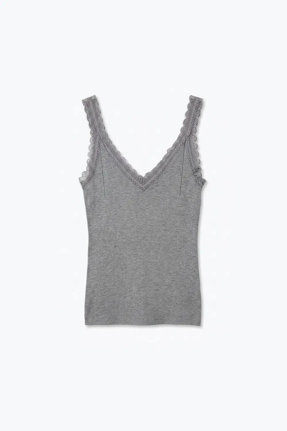 Fine-Knit Camisole with Contrast Lace Trim in grey - GRAY / ONE - Tops