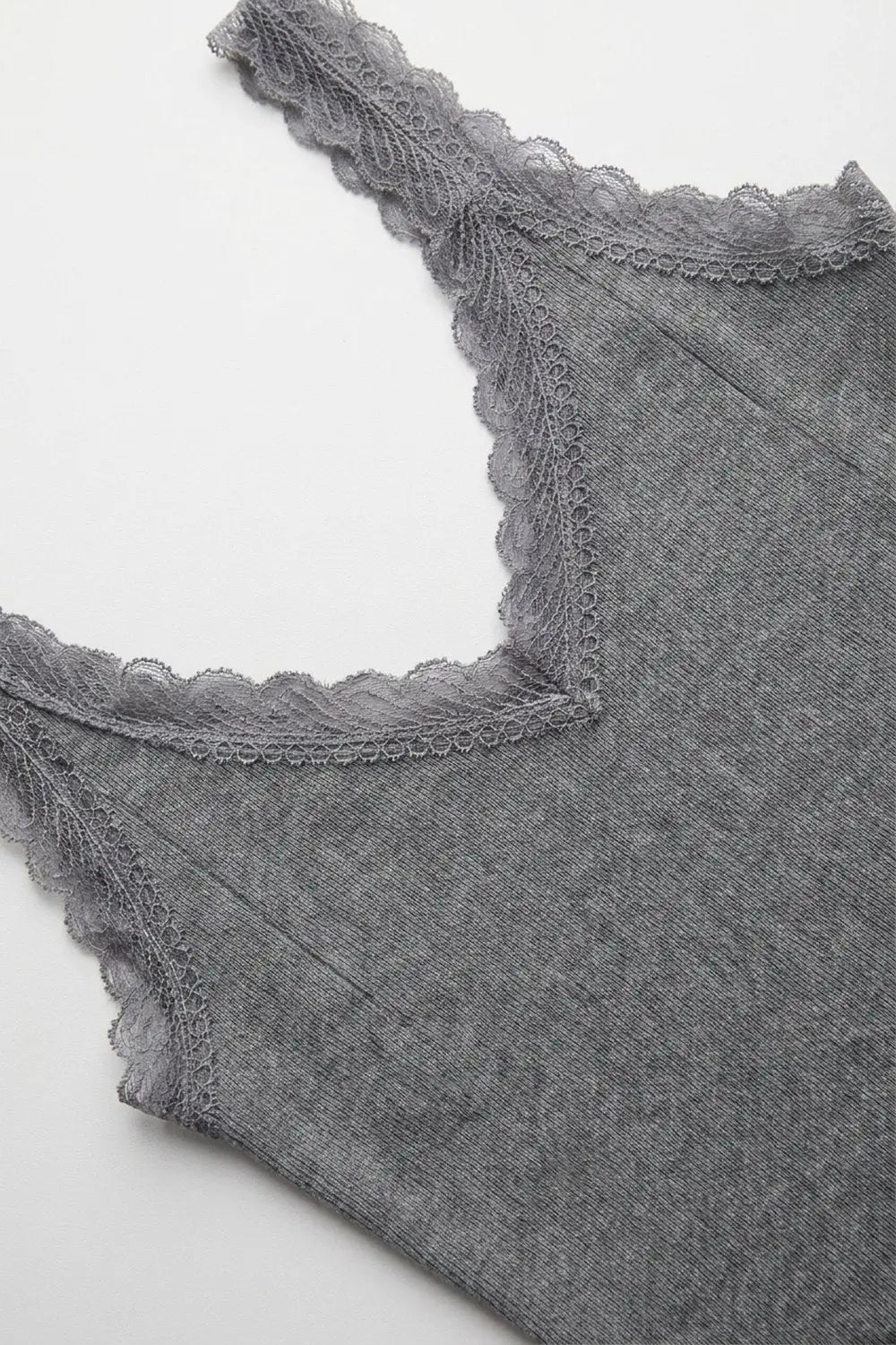 Fine-Knit Camisole with Contrast Lace Trim in grey - GRAY / ONE - Tops