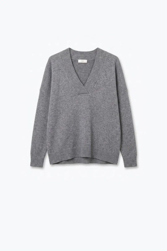 grey warm Knit wide V-Neck jumper - GRAY / ONE - Sweaters