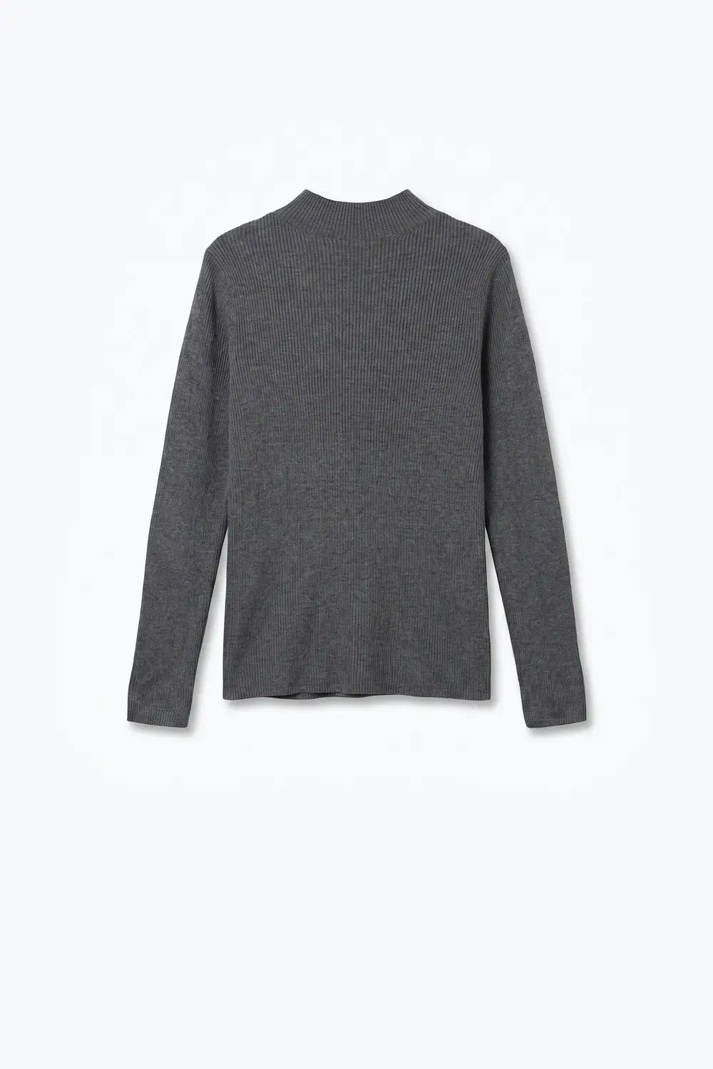 Fine Ribbed Merino Wool Sweater in grey with Mock neck