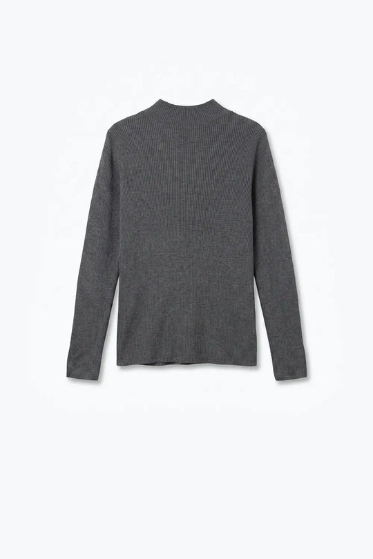 Fine Ribbed Merino Wool Sweater in grey with Mock neck