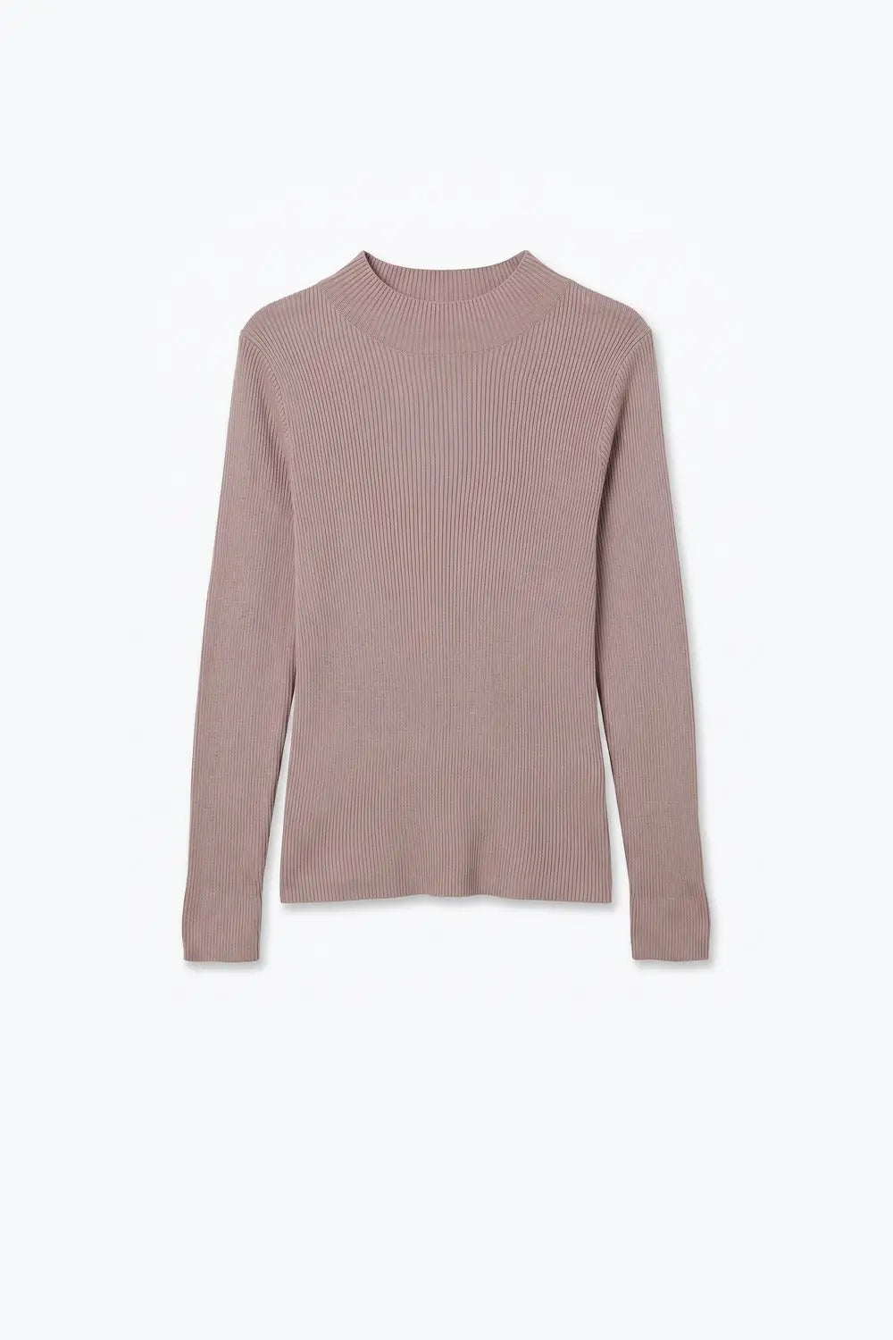 Fine Ribbed Merino Wool Sweater in beige with Mock neck