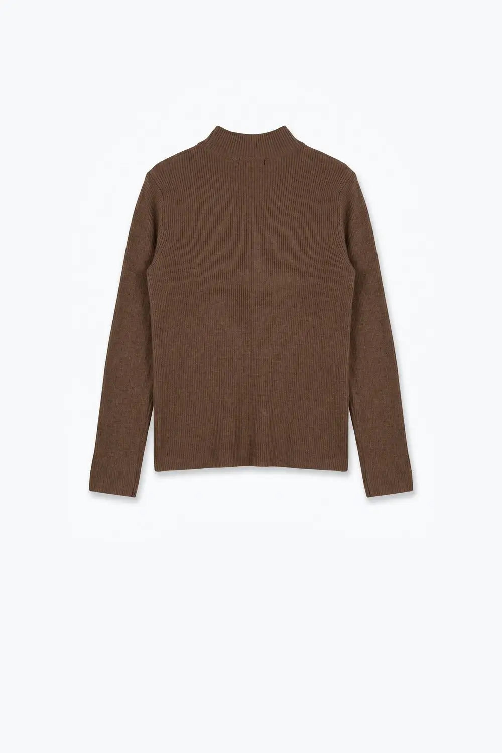 Fine Ribbed Merino Wool Sweater in camel with Mock neck
