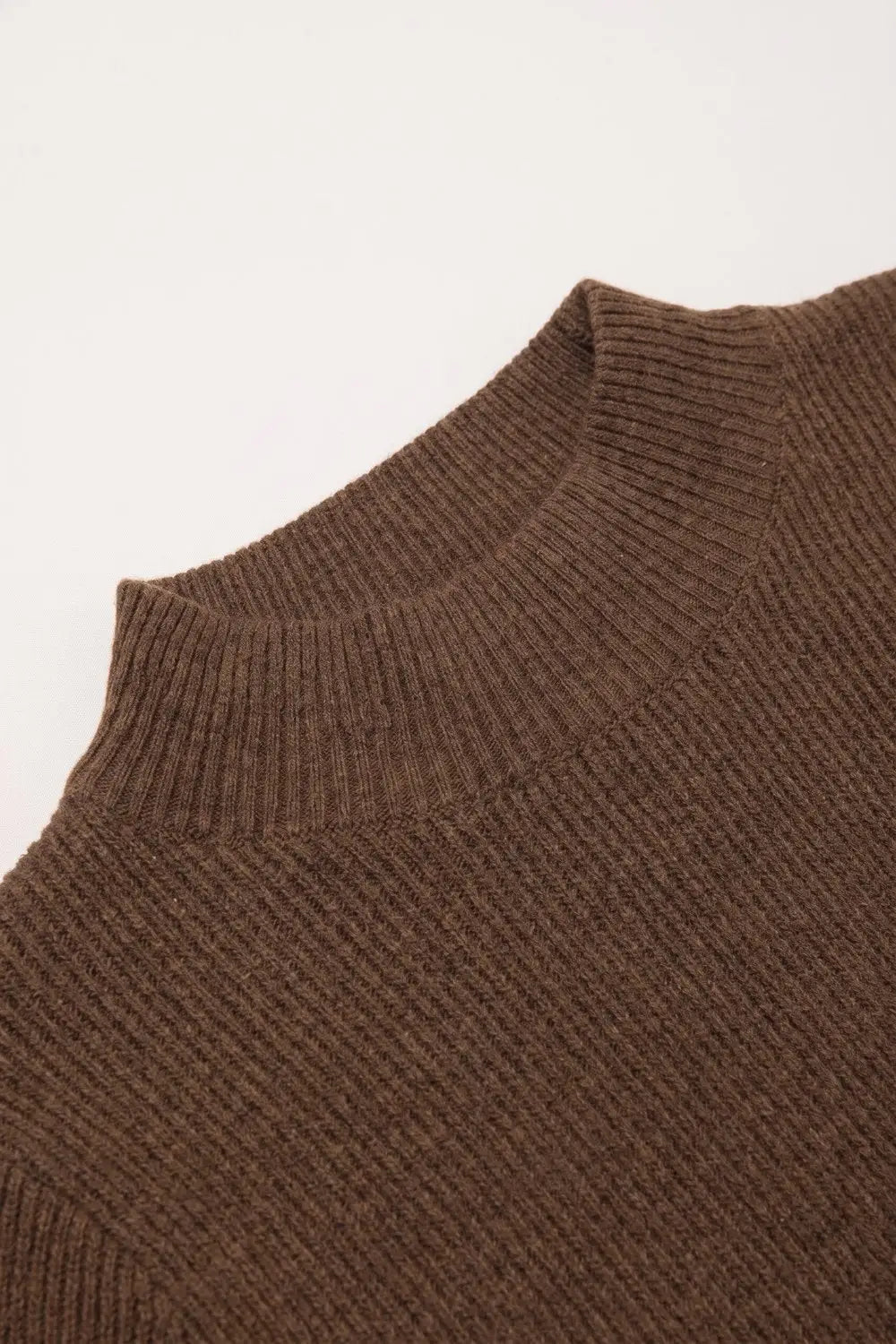 Fine Ribbed Merino Wool Sweater in camel with Mock neck