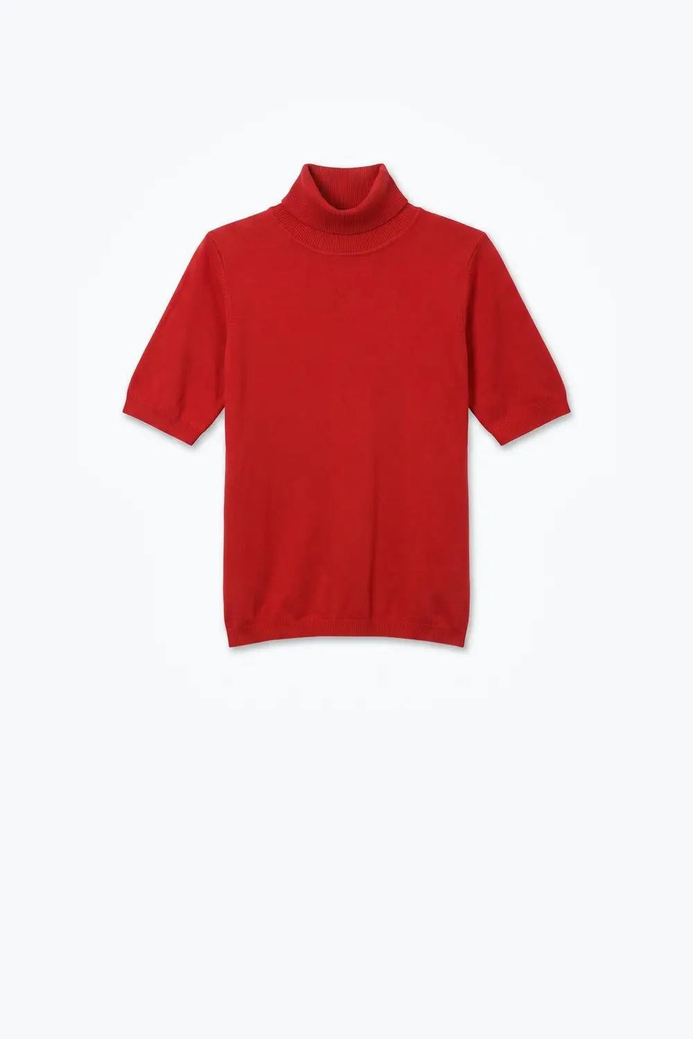 Red Fine Knit Turtleneck Elbow Sleeve Regular Fit Sweater - RED / ONE - Sweaters