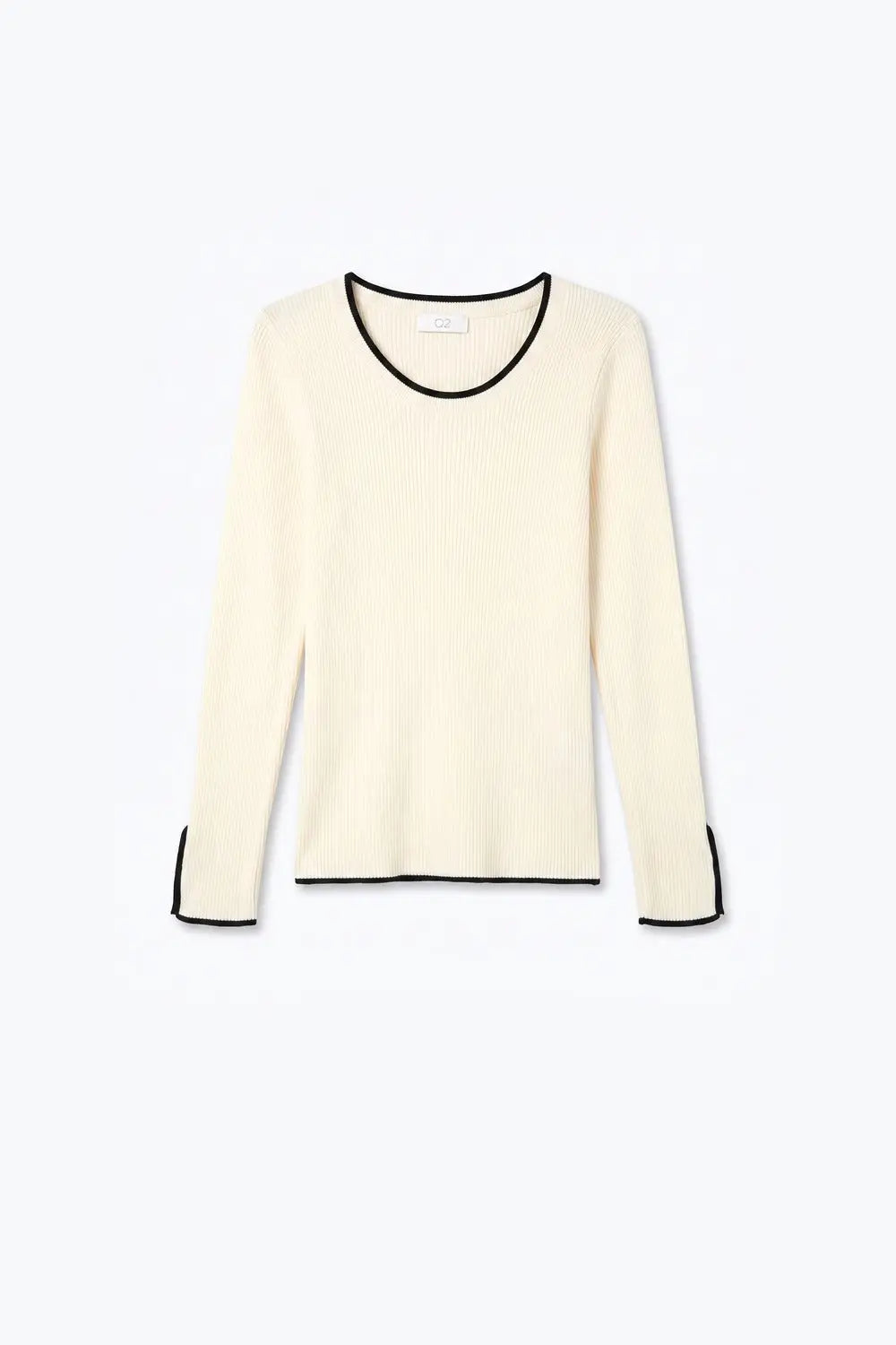Cream Ribbed Knit Black Contrast Trim sweater in wide neck - CREAM / ONE - Sweaters
