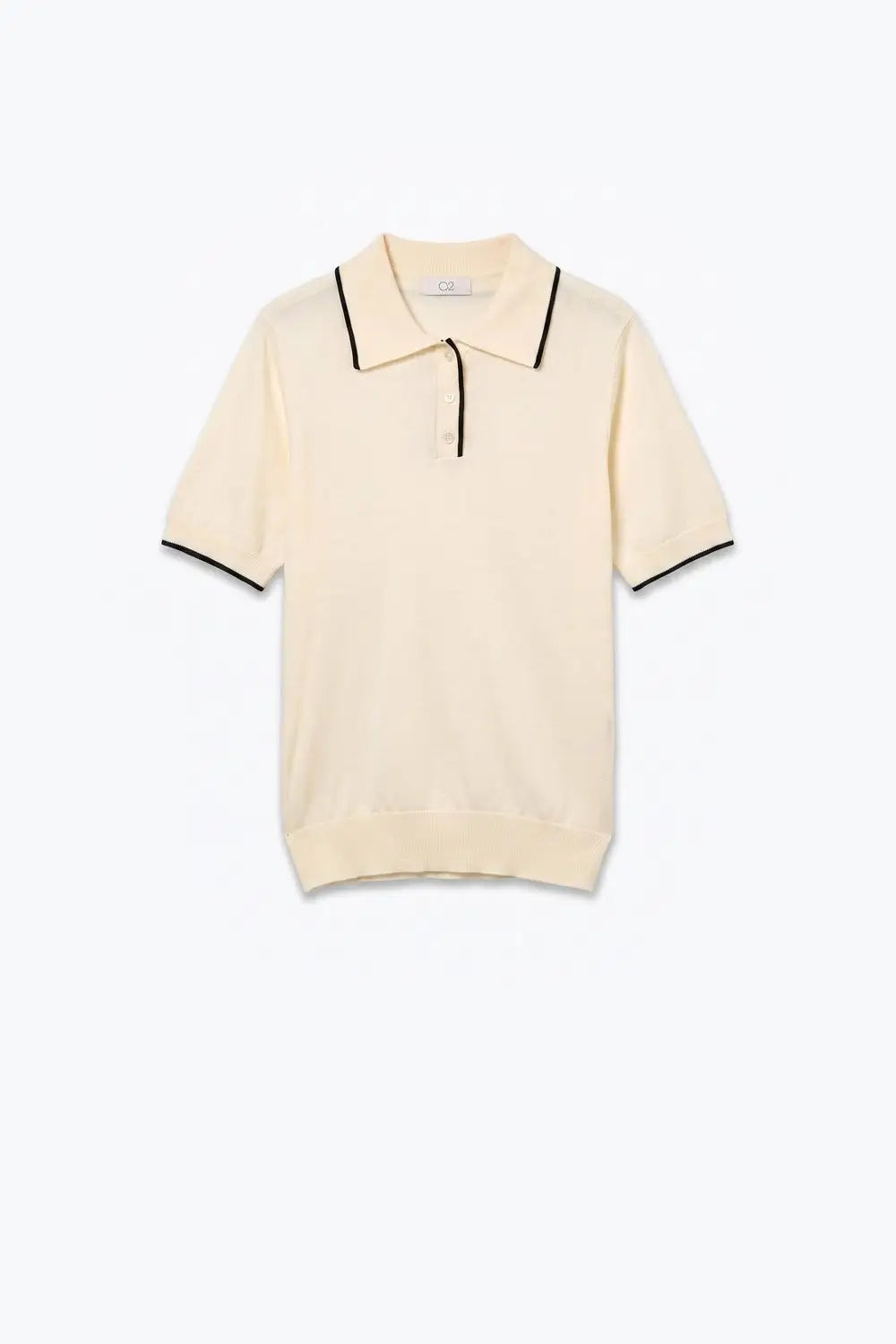 Cream Fine Knit Contrast Trim Button sweater with Polo neckline