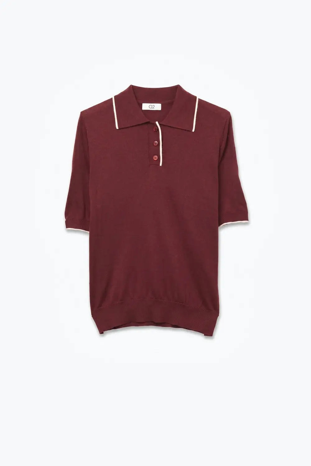 Burgundy Fine Knit Contrast Trim Short Sleeve Polo