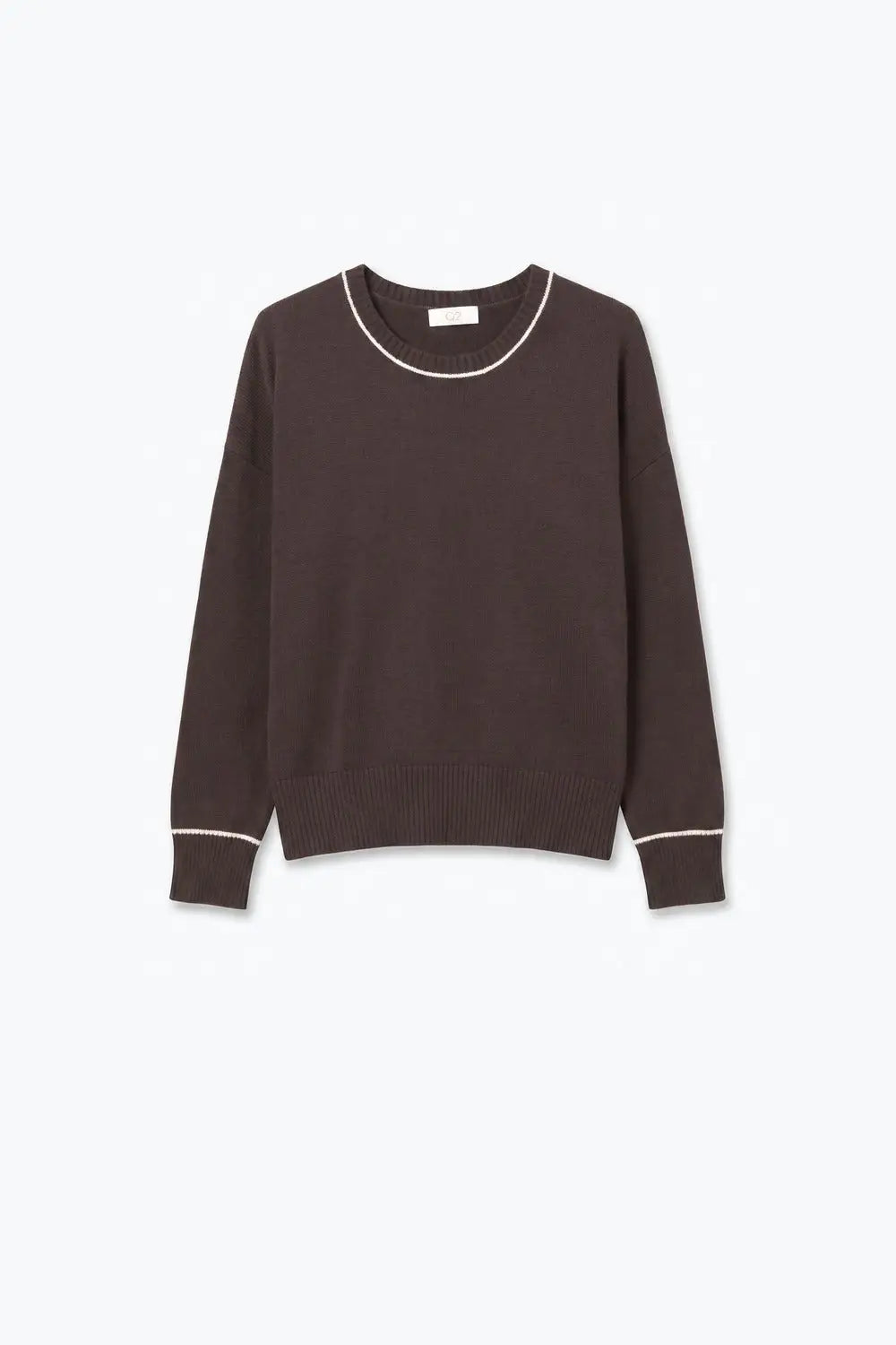 Brown warm Knit Contrast Trim Crew Neck Sweater