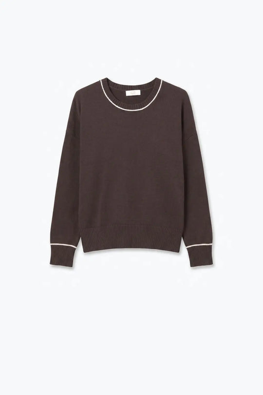 Brown warm Knit Contrast Trim Crew Neck Sweater