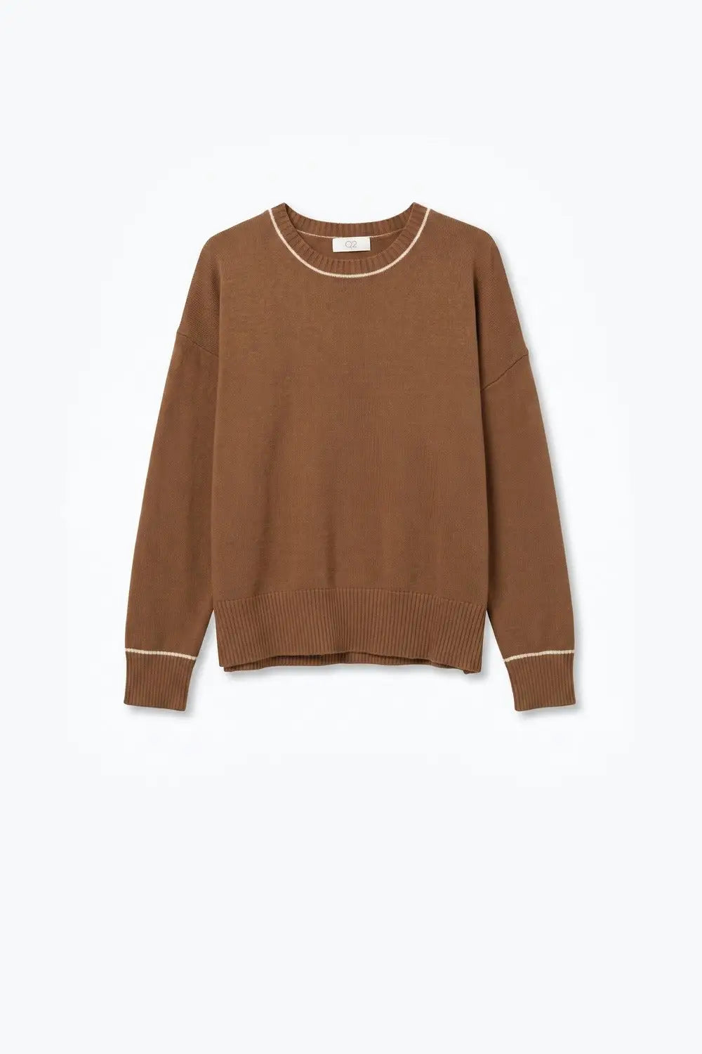 Camel warm Knit Contrast Trim Crew Neck Sweater