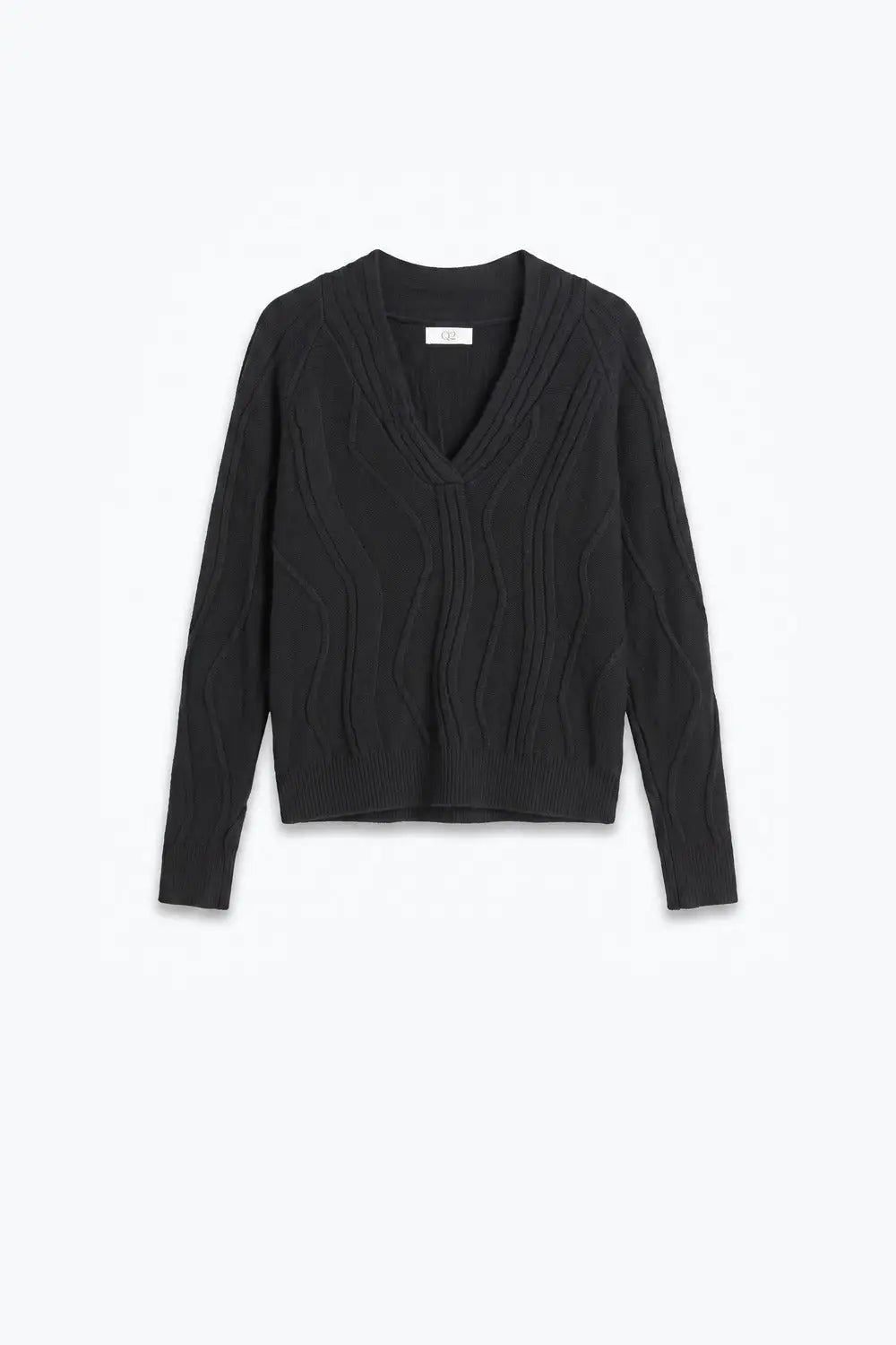Textured Wave-Knit V-Neck Sweater in black - BLACK / ONE - Sweaters