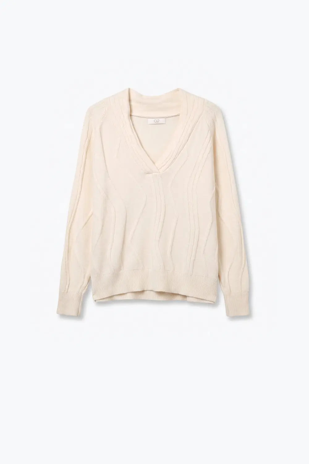 Textured Wave-Knit V-Neck Sweater in white - WHITE / ONE - Sweaters