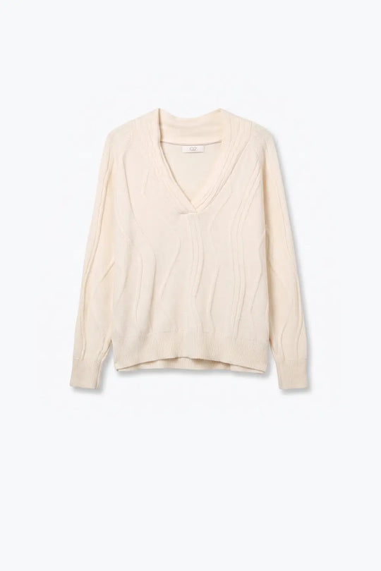 Textured Wave-Knit V-Neck Sweater in white - WHITE / ONE - Sweaters