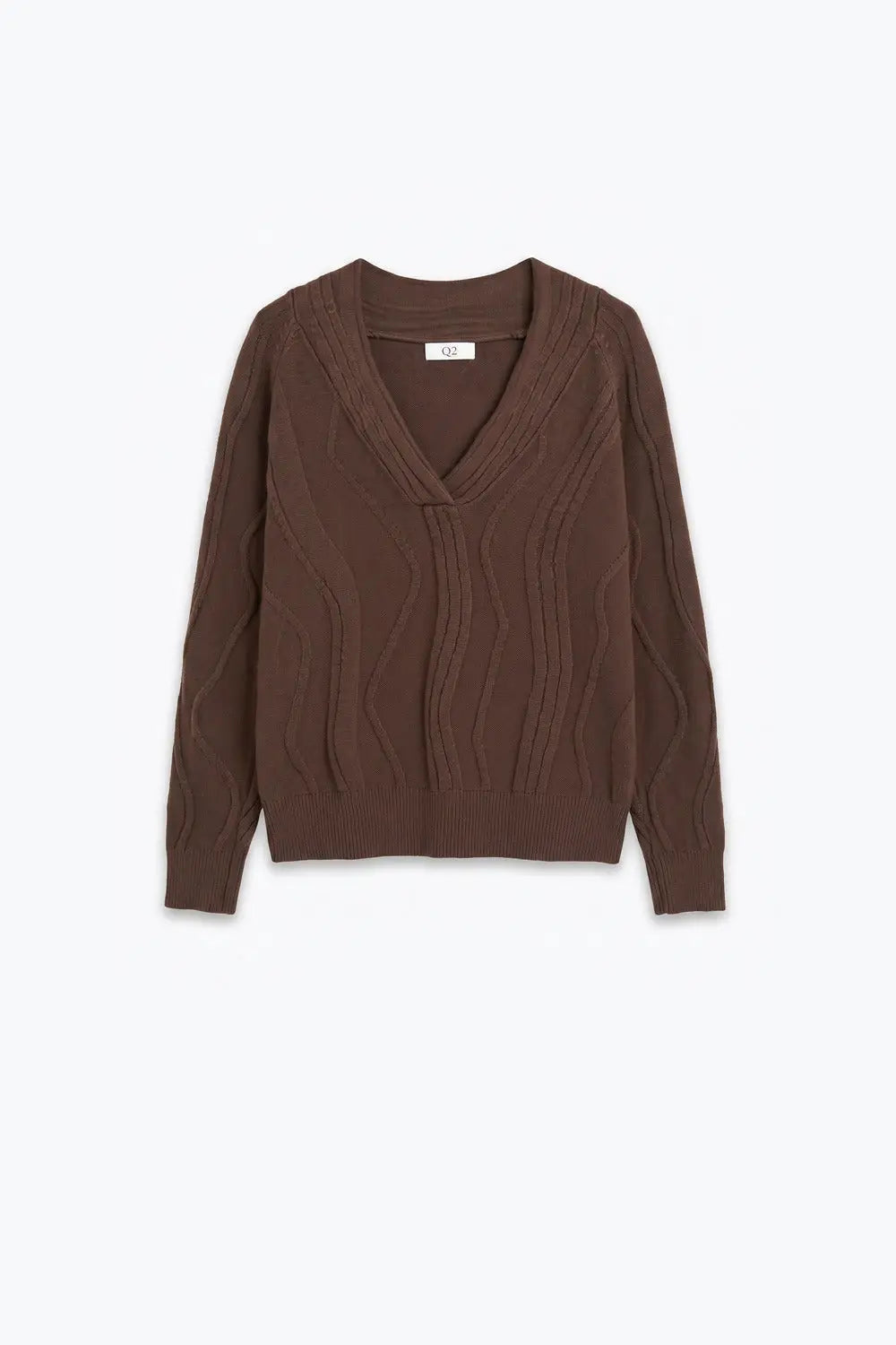 Textured Wave-Knit V-Neck Sweater in brown - BROWN / ONE - Sweaters
