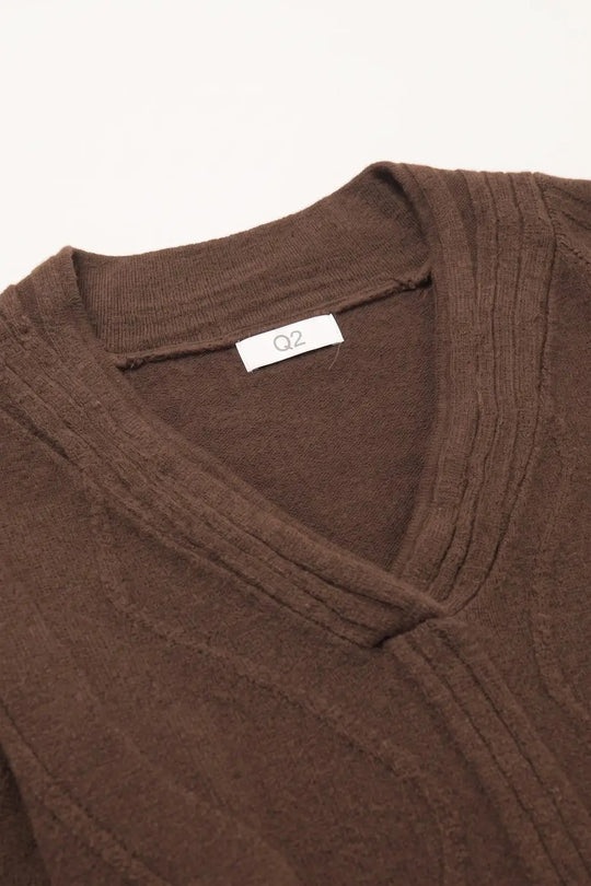 Textured Wave-Knit V-Neck Sweater in brown - BROWN / ONE - Sweaters