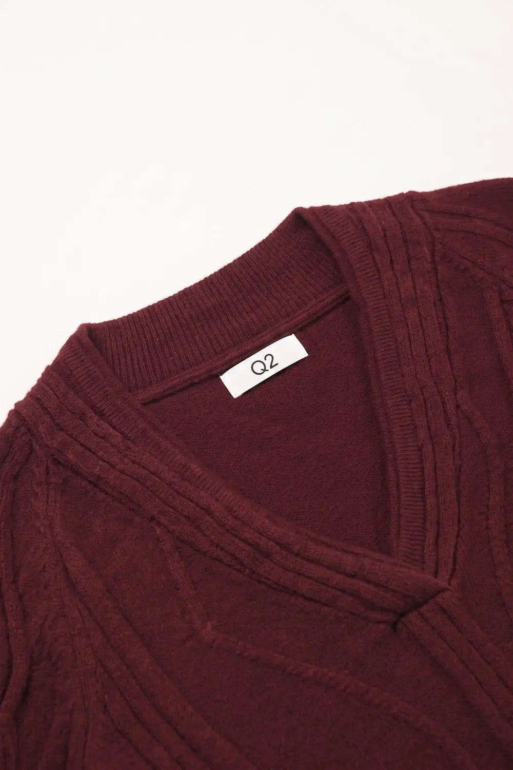 Textured Wave-Knit V-Neck Sweater in Burgundy - MAROON / ONE - Sweaters