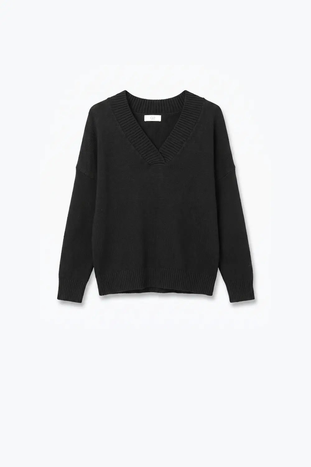 Black warm Knit wide V-Neck jumper - BLACK / ONE - Sweaters
