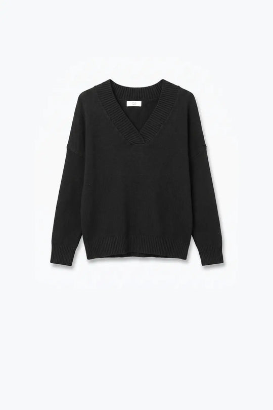 Black warm Knit wide V-Neck jumper - BLACK / ONE - Sweaters