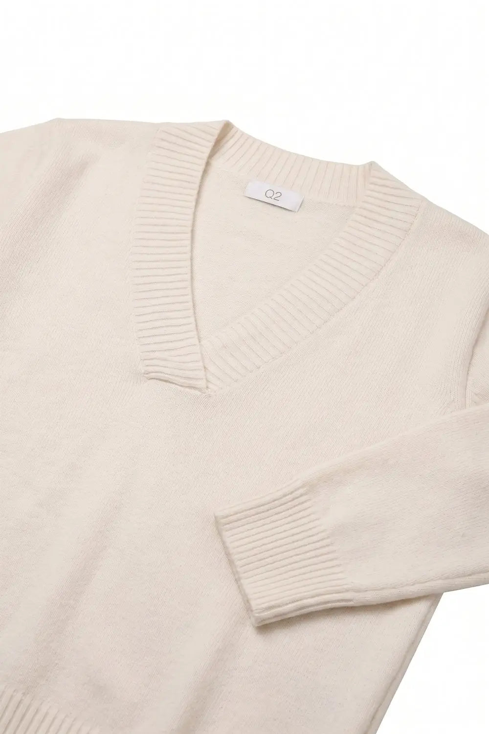 White warm Knit wide V-Neck jumper - WHITE / ONE - Sweaters
