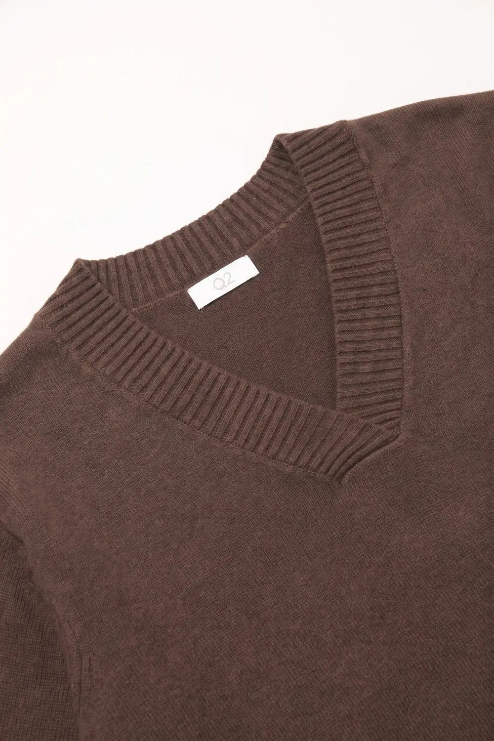 brown warm Knit wide V-Neck jumper - BROWN / ONE - Sweaters