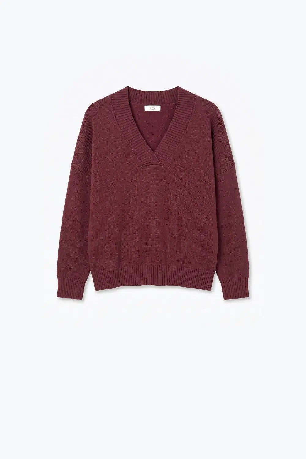 Burgundy warm Knit wide V-Neck jumper - MAROON / ONE - Sweaters