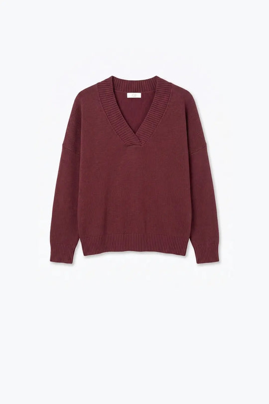 Burgundy warm Knit wide V-Neck jumper - MAROON / ONE - Sweaters