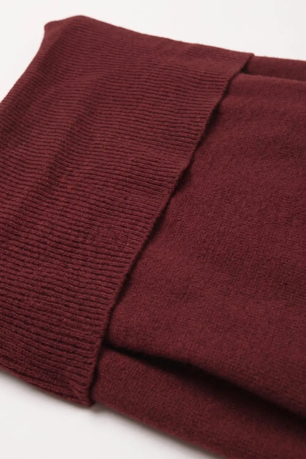 Burgundy Ribbed Knit Off Shoulder Long Sleeve Sweater