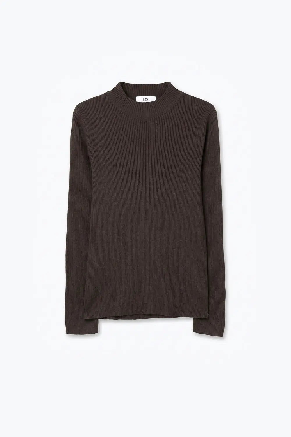 Fine Ribbed Merino Wool Sweater in brown with Mock neck