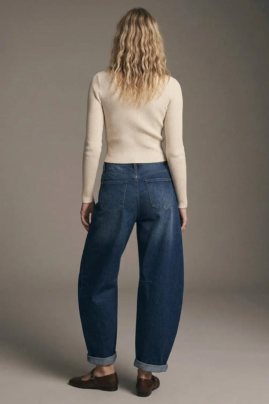 Barrel jeans with balloon-style knee seam detail