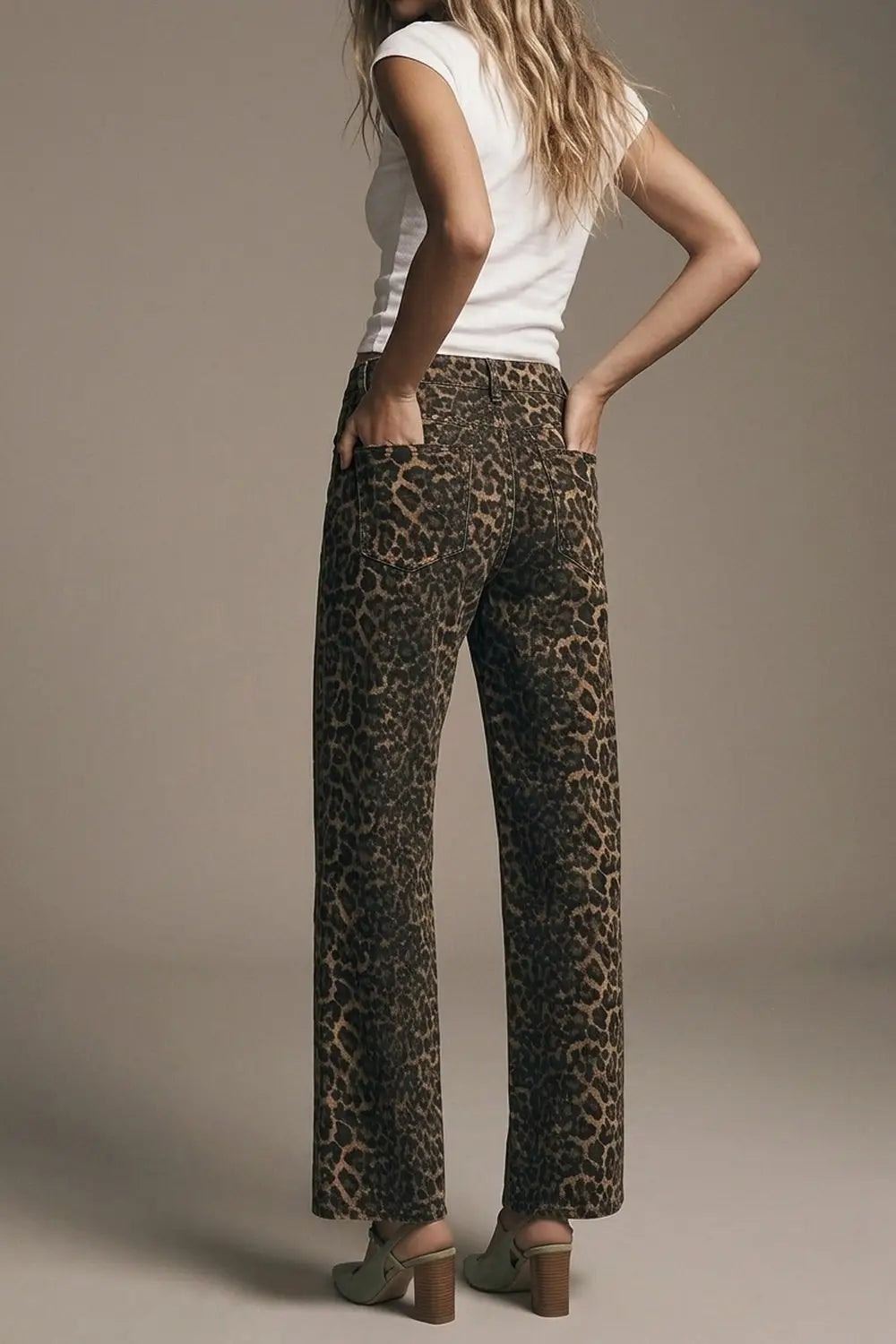 Leopard Print Straight Leg Jeans - Pants