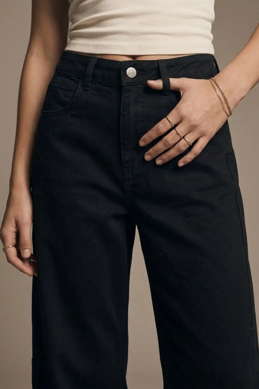 Trendy Black Barrel Balloon Jeans with Pockets - Pants