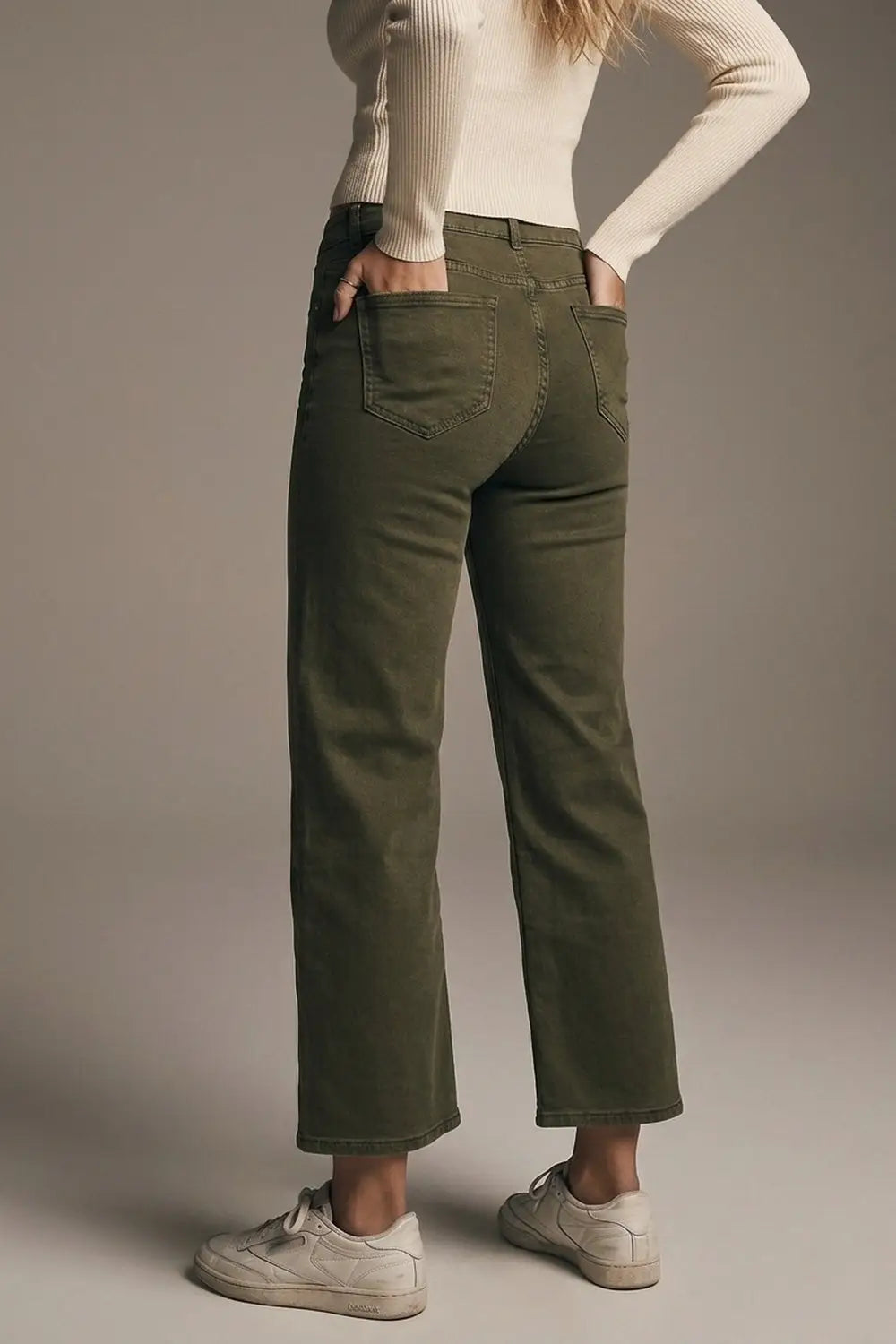 Cropped wide leg jeans in khaki - Colored Jeans