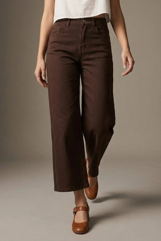 Wide Leg Cropped Jeans in Chocolate Brown - Colored Jeans