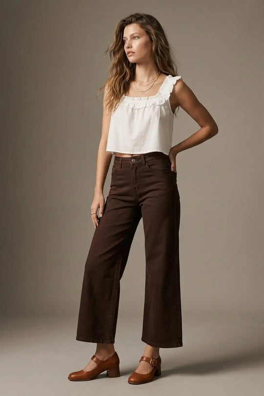 Wide Leg Cropped Jeans in Chocolate Brown - Colored Jeans