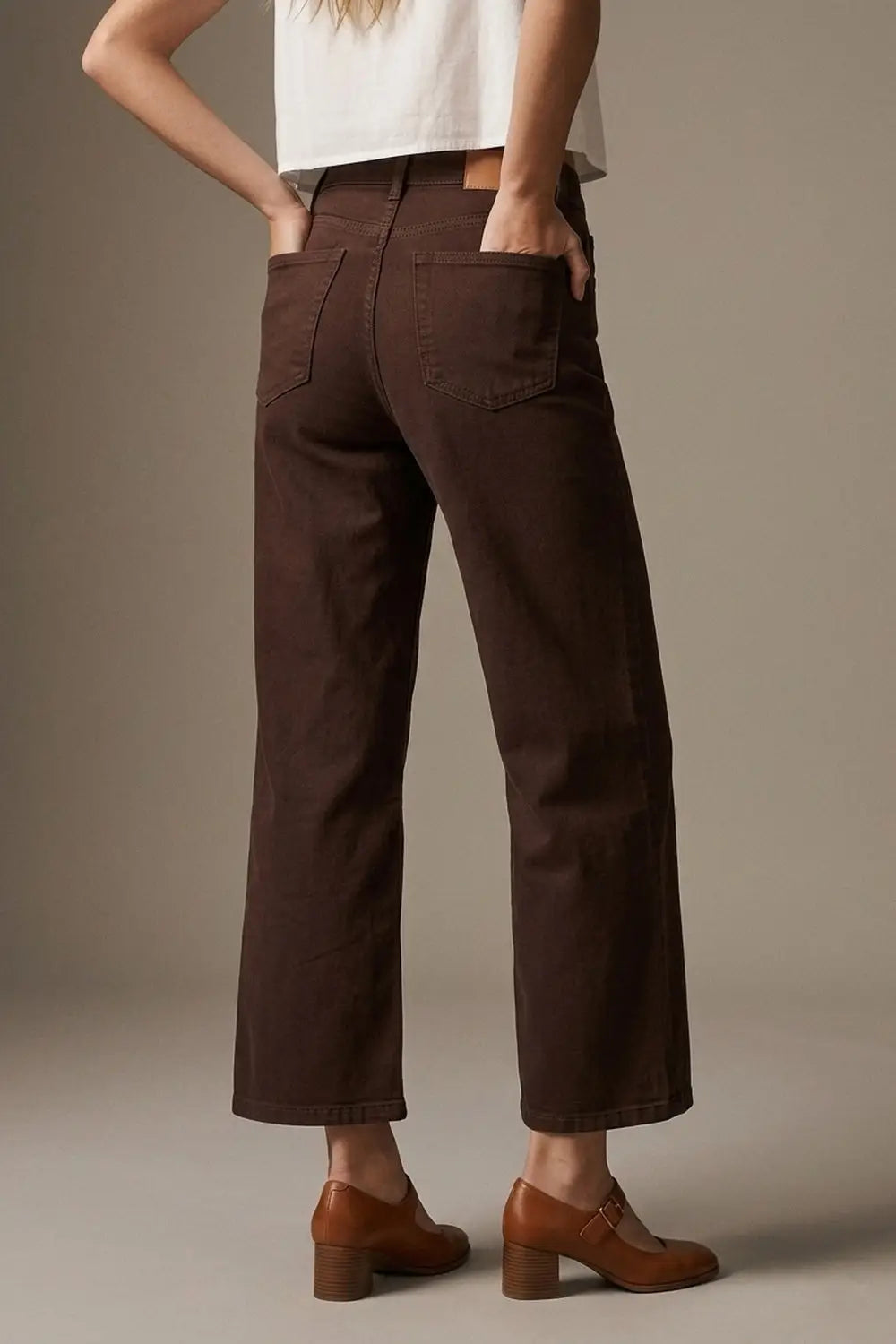 Wide Leg Cropped Jeans in Chocolate Brown - Colored Jeans