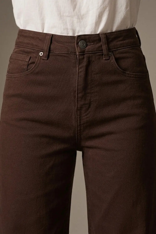 Wide Leg Cropped Jeans in Chocolate Brown - Colored Jeans