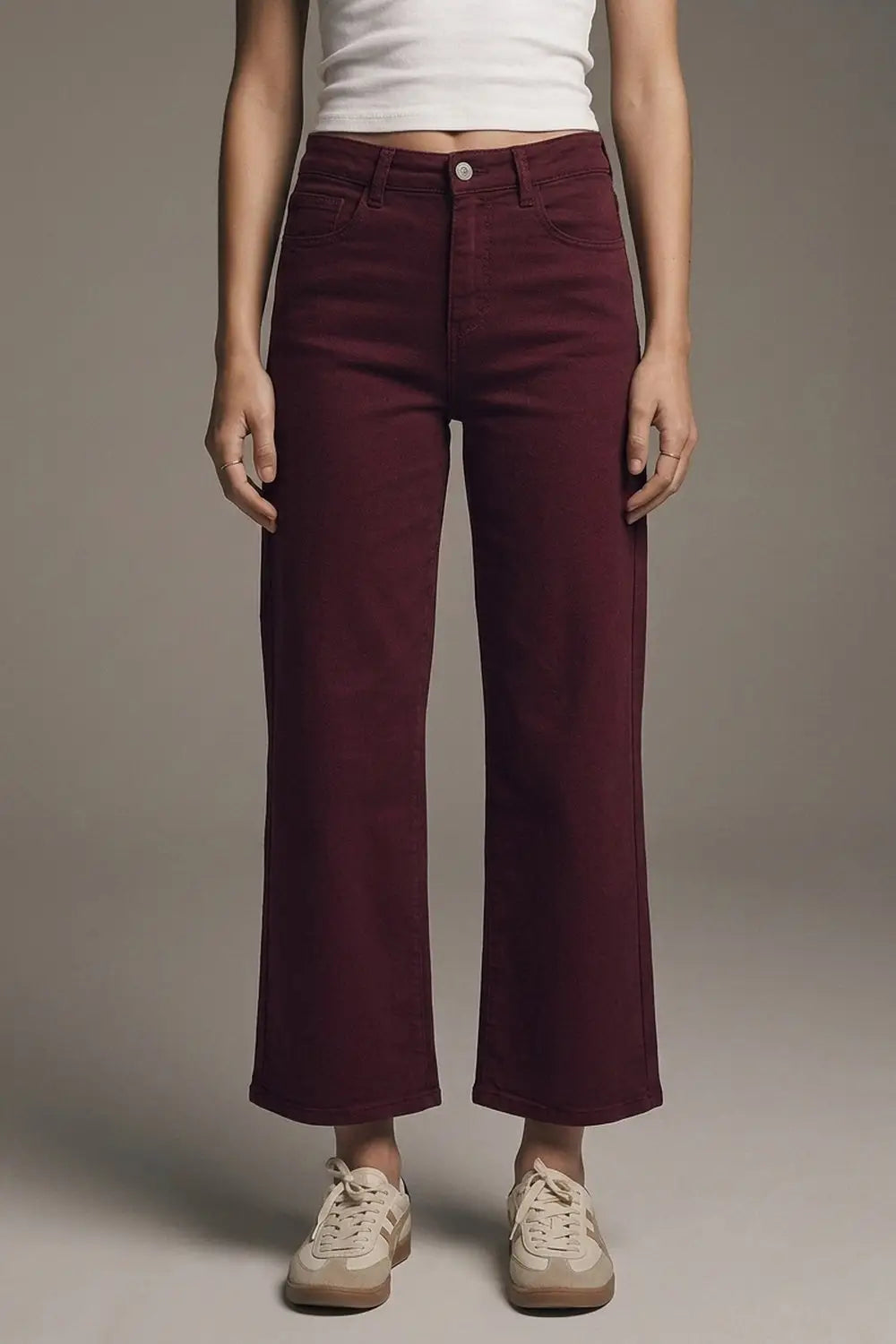 Cropped wide leg jeans in burgundy - Colored Jeans