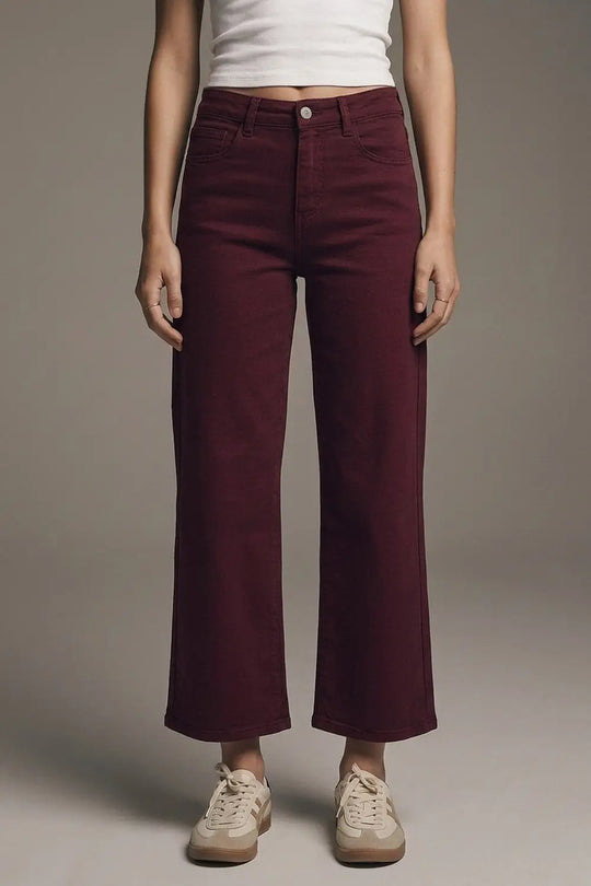 Cropped wide leg jeans in burgundy - Colored Jeans
