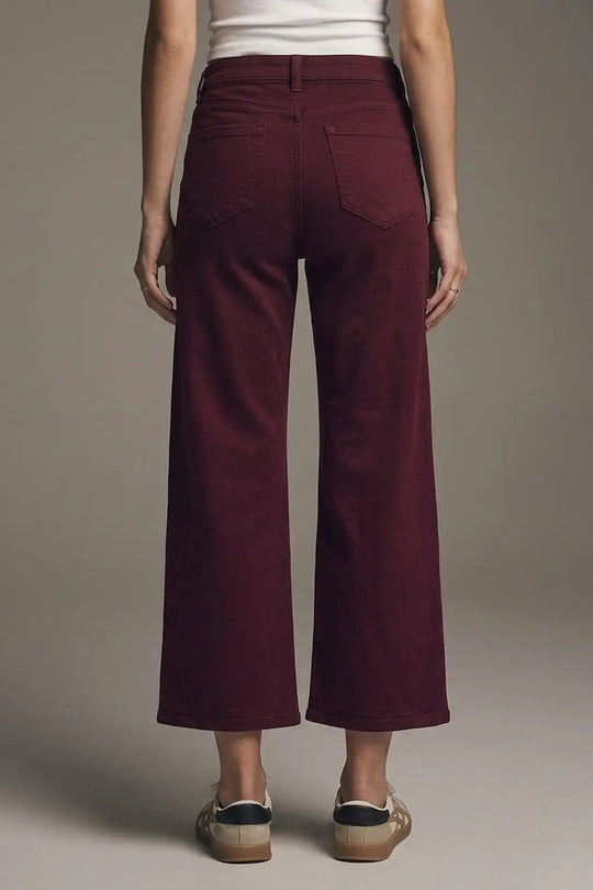 Cropped wide leg jeans in burgundy - Colored Jeans