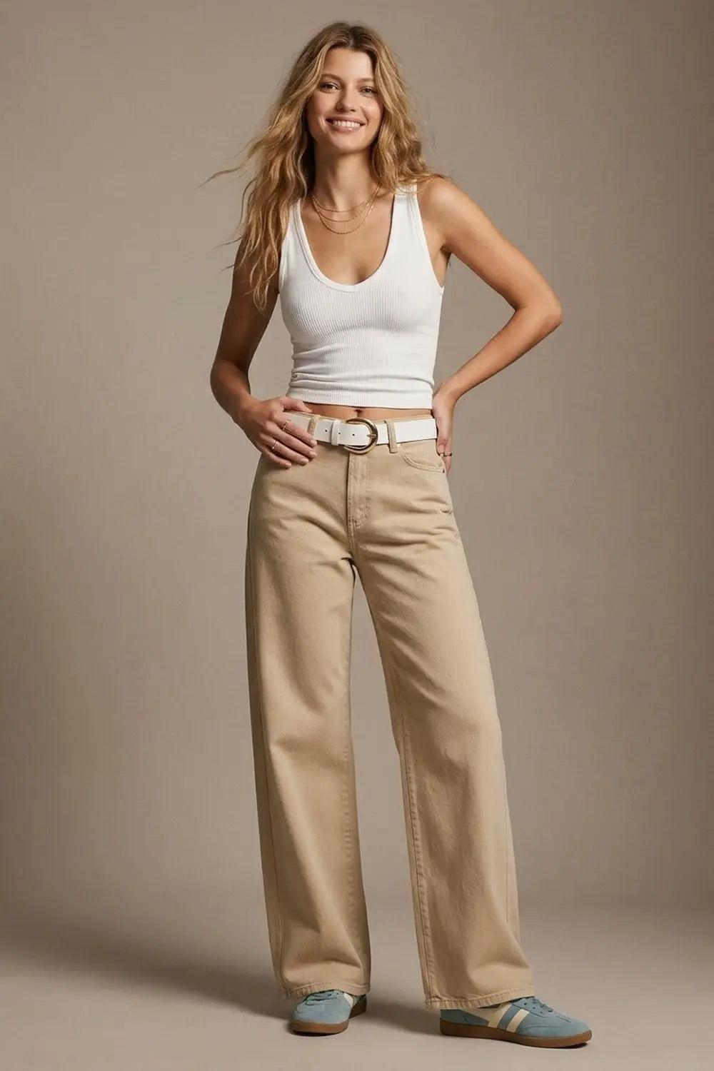 Pants extra wide fit in washed beige - Colored Jeans