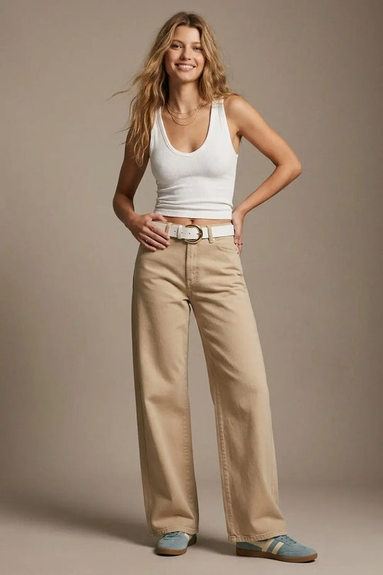 Pants extra wide fit in washed beige - Colored Jeans