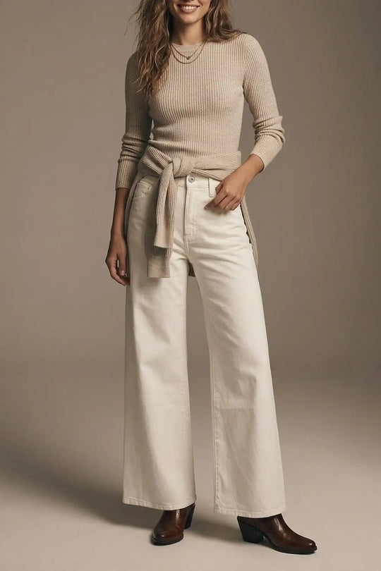 Extra wide leg trousers in cream color - Colored Jeans