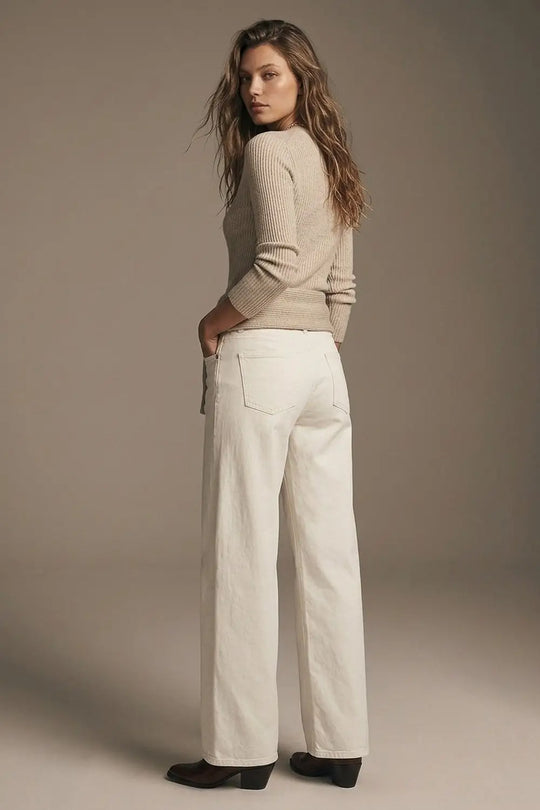 Extra wide leg trousers in cream color - Colored Jeans