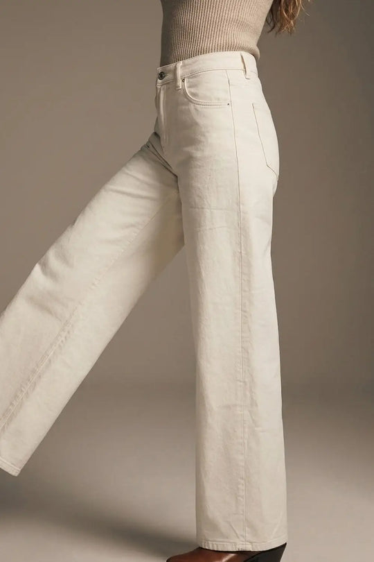 Extra wide leg trousers in cream color - Colored Jeans