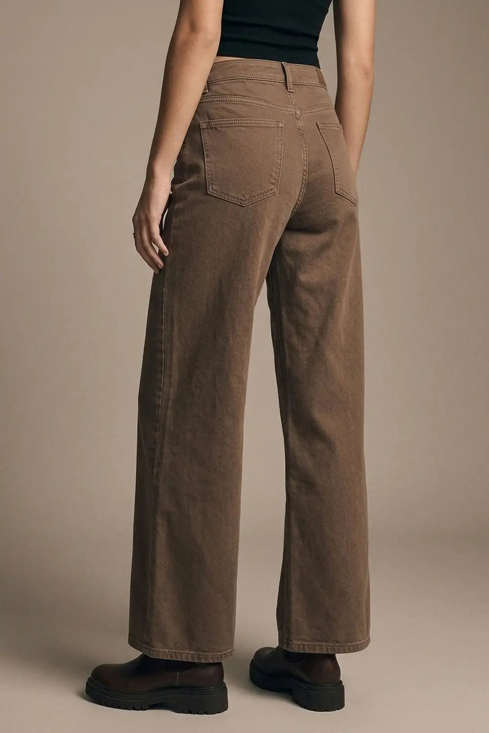 Brown Wide-Leg Casual Cotton Denim Pants - Colored Jeans